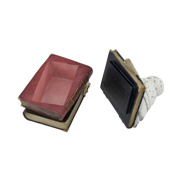 Wise Snow Owl Resting on Scholar`s Books Trinket Box - Picture 4 of 5